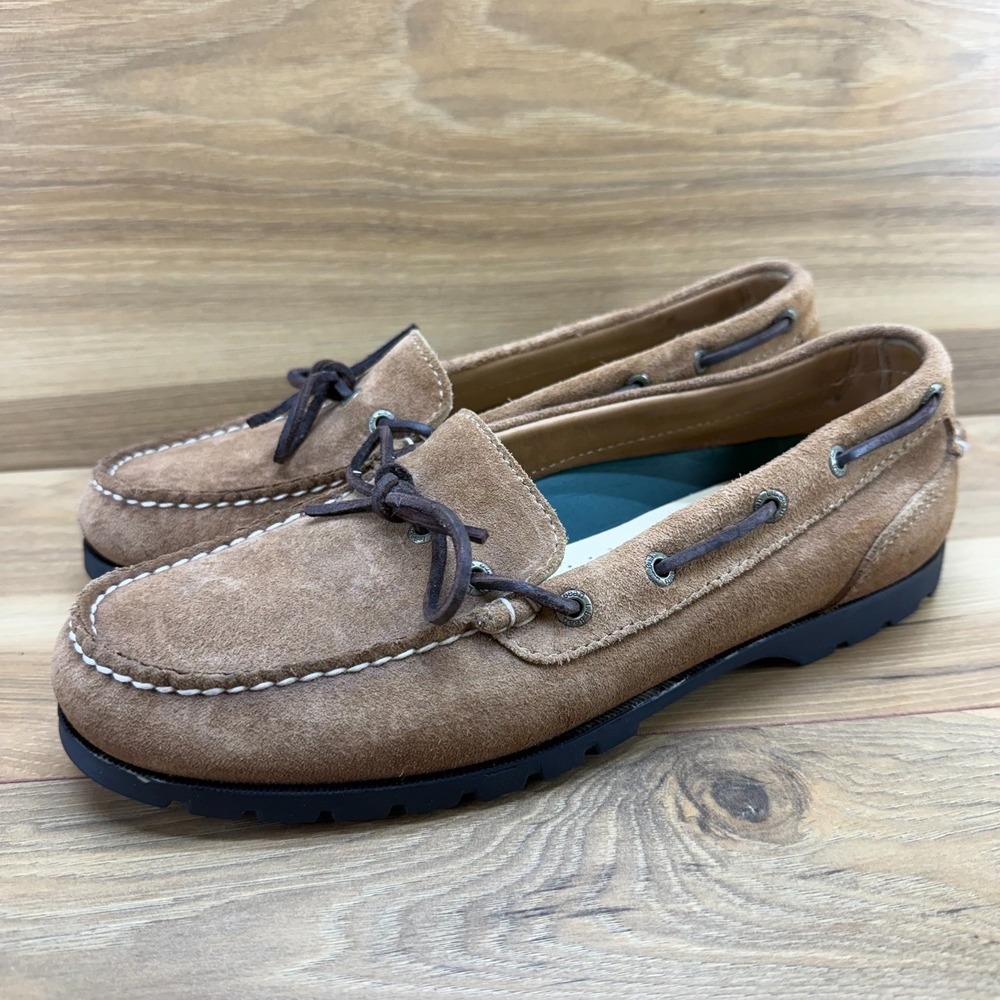 LL BEAN Tan Suede Moc Toe Loafers Mens 9 M Casual Vacation Boat Travel